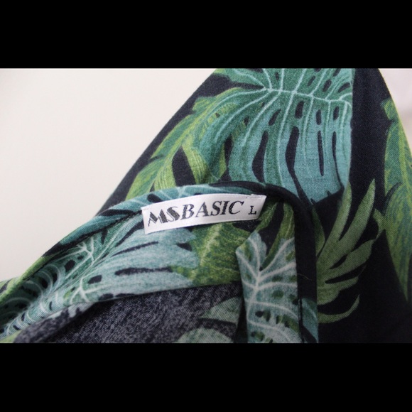 MS Basic Large Casual Green Short Sleeve Tropical Print Wrap Midi Dress - Picture 7 of 7